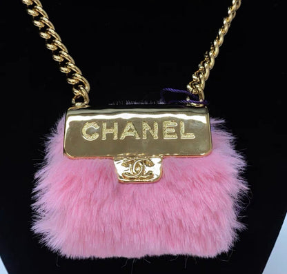 Chanel 24C Pink Furry Mini Bag necklace gold chain