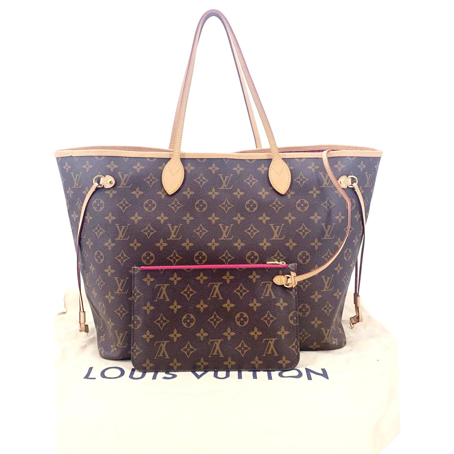 LOUIS VUITTON Neverfull GM Monogram Canvas Tote Bag Fuchsia