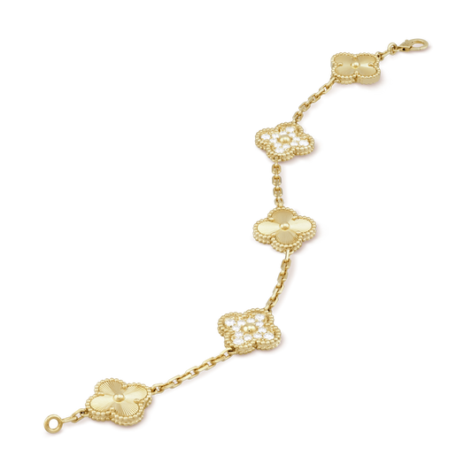 VAN CLEEF & ARPELS Vintage Alhambra Diamond Bracelet Laser Gold