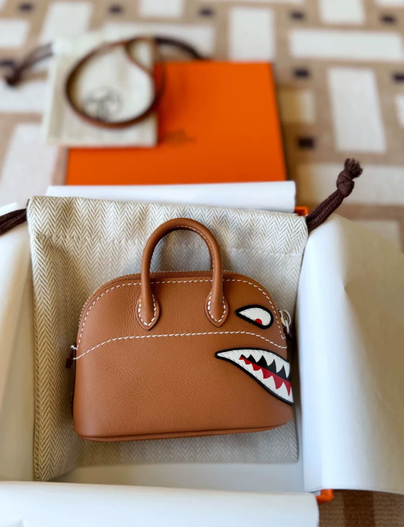 Hermes GOLD SWIFT MINI BOLIDE SHARK BAG CHARM