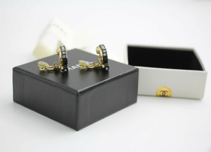 Chanel Vintage 02A Rhinestone Black CC Logo Clip-on Earrings