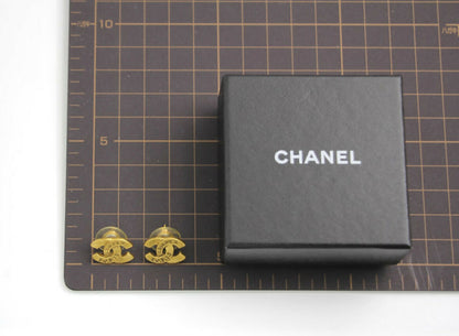 Chanel Vintage 99A Gold-Plated Cambon Collection ‘CHANEL’ Stud Earrings