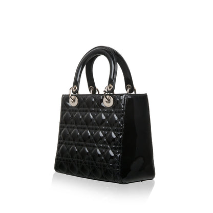 Christian Dior Lady Dior Black Patent Leather Medium