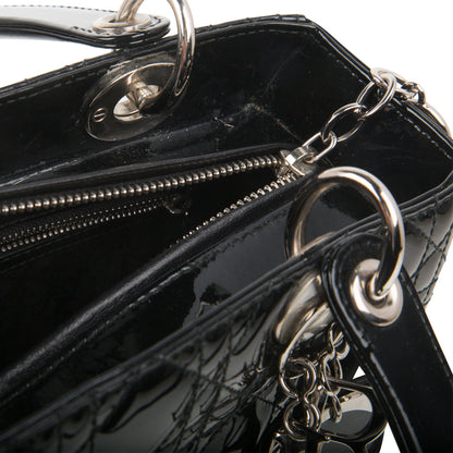 Christian Dior Lady Dior Black Patent Leather Medium