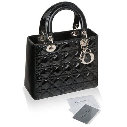 Christian Dior Lady Dior Black Patent Leather Medium