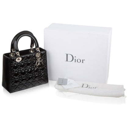 Christian Dior Lady Dior Black Patent Leather Medium