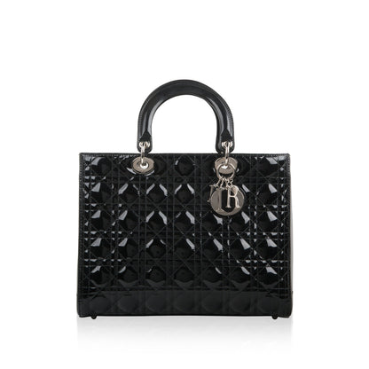Christian Dior Lady Dior Black Patent Leather Large