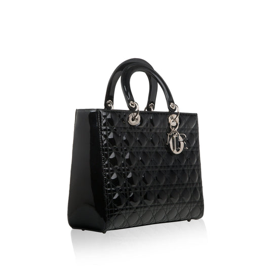 Christian Dior Lady Dior Black Patent Leather Large