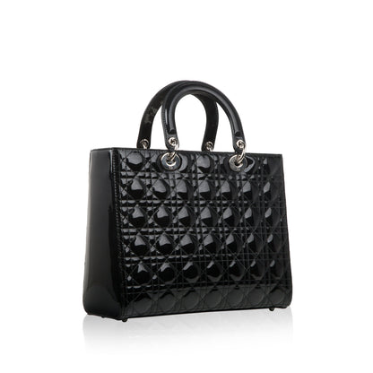 Christian Dior Lady Dior Black Patent Leather Large