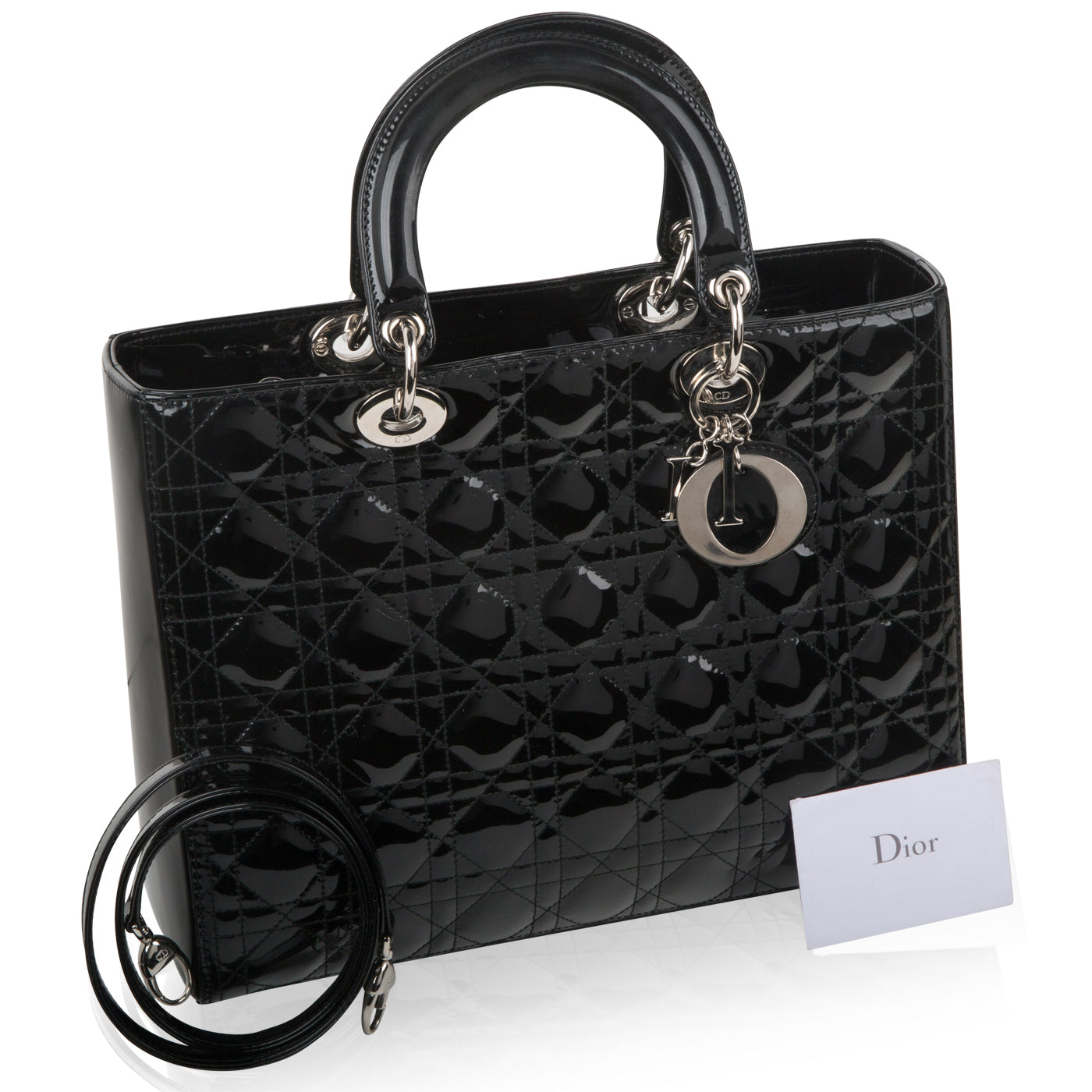 Christian Dior Lady Dior Black Patent Leather Large