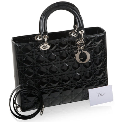 Christian Dior Lady Dior Black Patent Leather Large