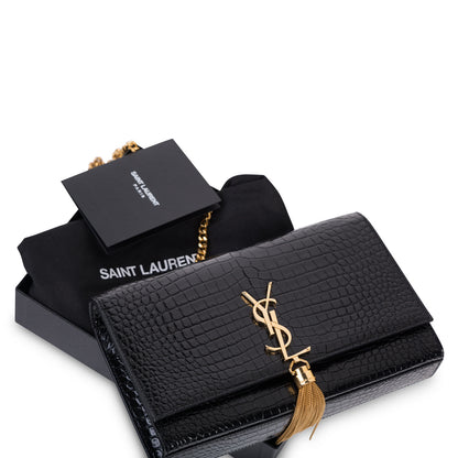 Saint Laurent Kate Tassel Croc Embossed