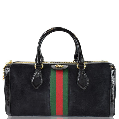 GUCCI Ophidia GG Suede Web Top Handle Shoulder Bag Black 524532