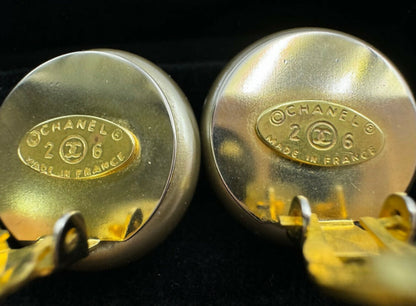 Chanel Vintage 1989 Imitation Pearl Gray Gold Brown Mixed Colour Round Clip-on Earrings