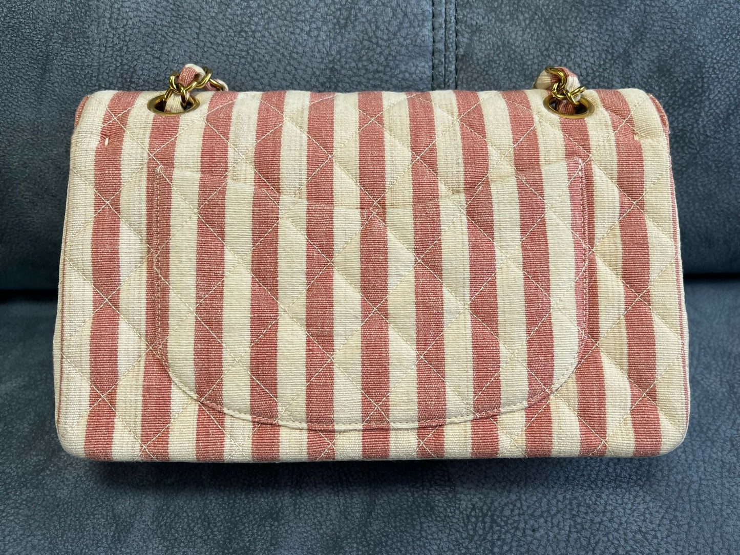 Chanel Vintage Striped Linen Classic Flap Bag