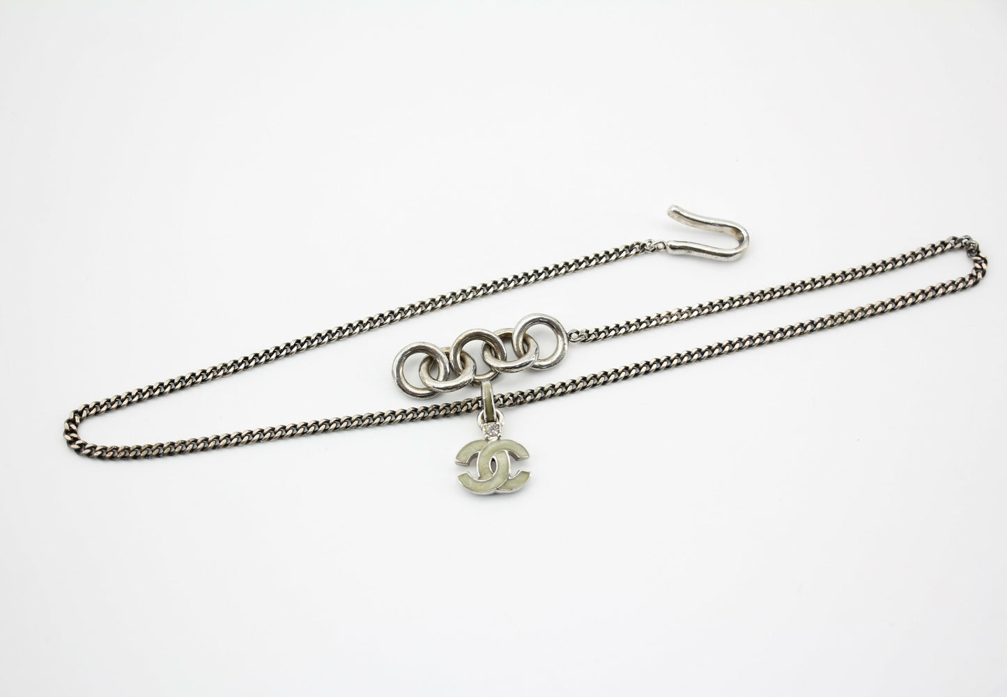 Chanel Vintage 04P Enamel Dark Green Silver Necklace