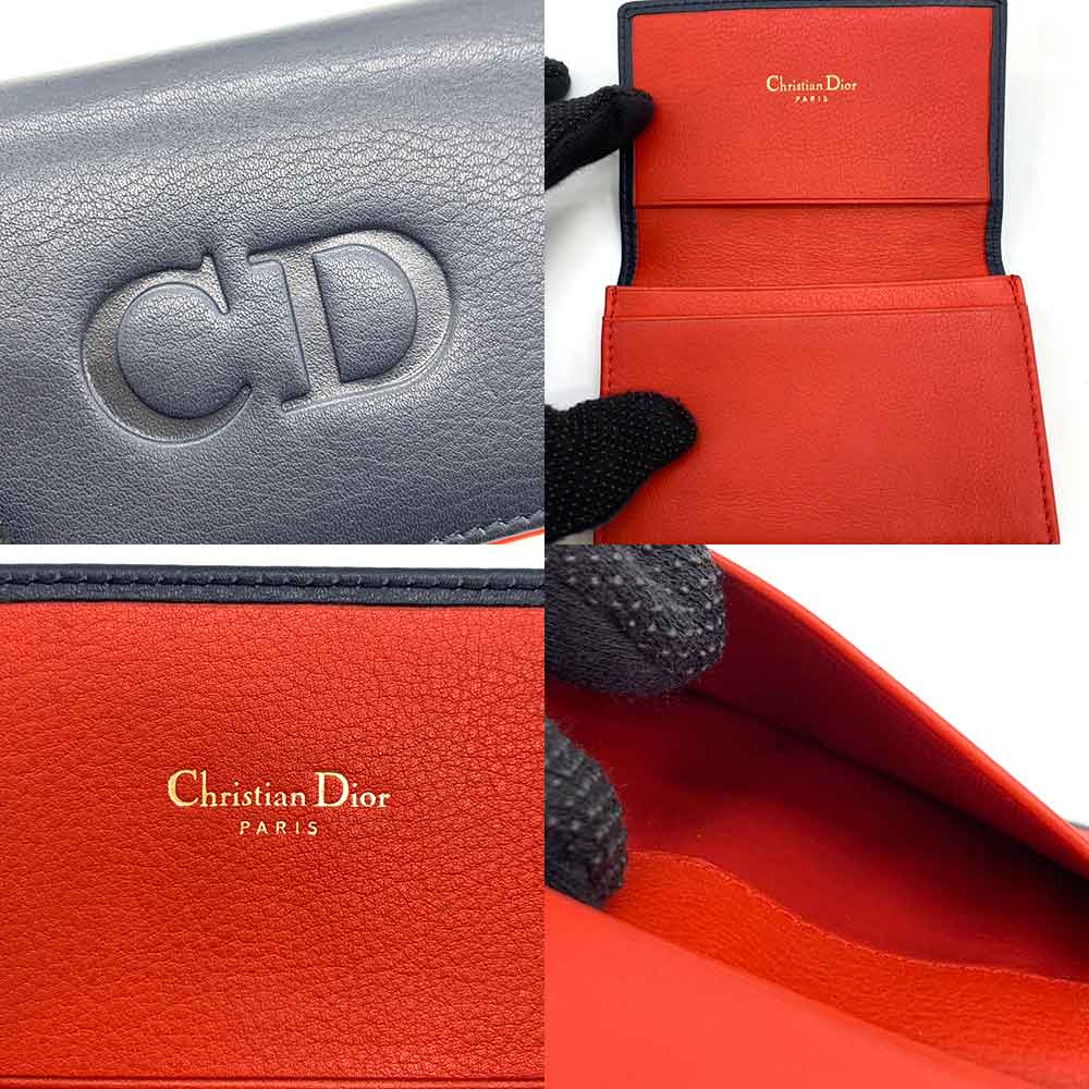 Dior Leather Card Case Navy Red