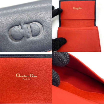 Dior Leather Card Case Navy Red