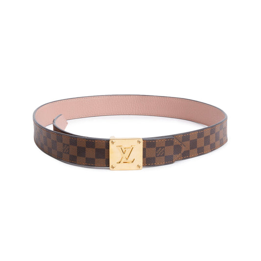 Louis Vuitton Damier Ebene Pink Cowhide Leather Morningram 30 MM Reversible Belt 80 32
