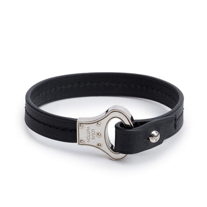 Louis Vuitton Black Leather Archive Bracelet, Size 19
