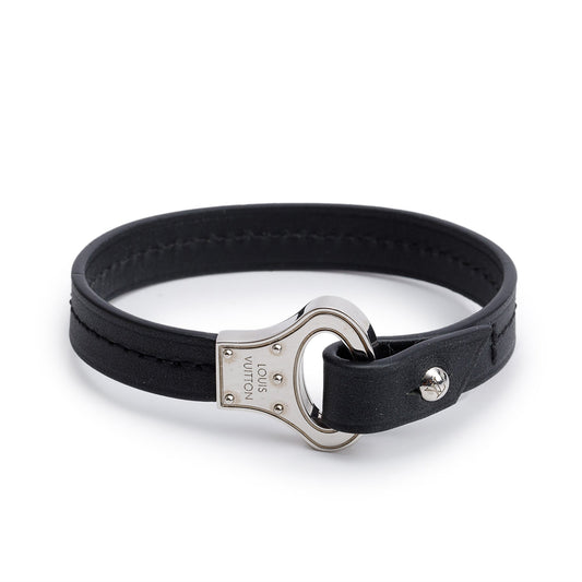 Louis Vuitton Black Leather Archive Bracelet, Size 19