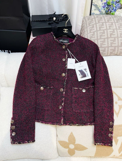 Chanel 22A Burgundy Tweed Jacket