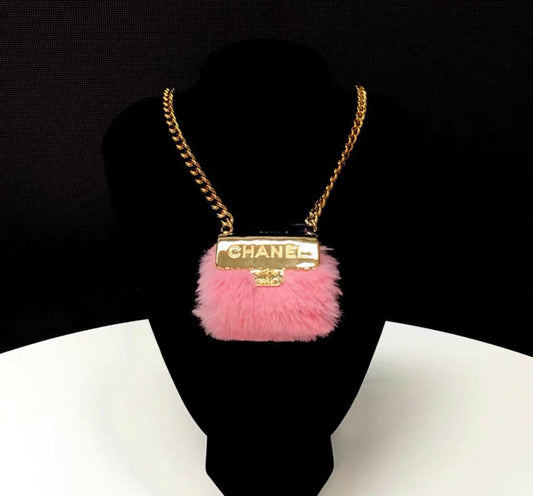 Chanel 24C Pink Furry Mini Bag necklace gold chain