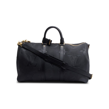 Louis Vuitton Black Embossed Monogram Giant Leather Keepall Bandouliere 45