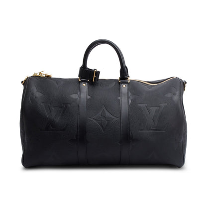 Louis Vuitton Black Embossed Monogram Giant Leather Keepall Bandouliere 45