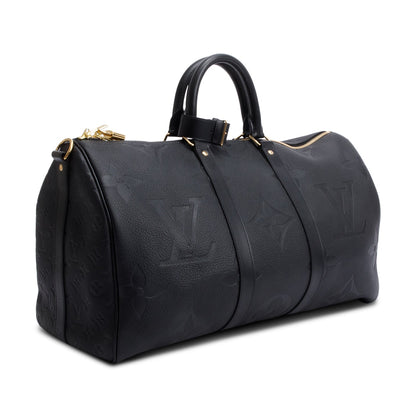 Louis Vuitton Black Embossed Monogram Giant Leather Keepall Bandouliere 45