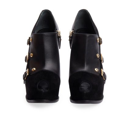 Louis Vuitton Black Leather Suede Platform Brigade Ankle Booties, Size 37.5 w/ Box & Receipt