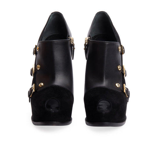 Louis Vuitton Black Leather Suede Platform Brigade Ankle Booties, Size 37.5 w/ Box & Receipt