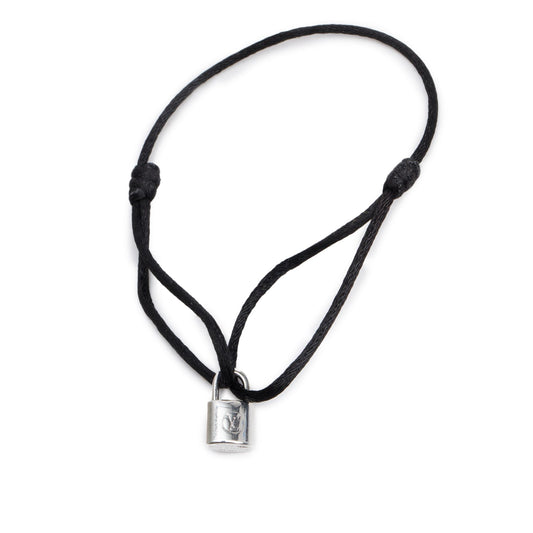Louis Vuitton Sterling Silver Lockit Black Cord Charm Bracelet