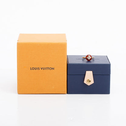Louis Vuitton 18k Yellow Gold Diamond & Carnelian Color Blossom Ring, Size 54 6.75 w/ Box