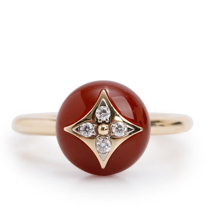 Louis Vuitton 18k Yellow Gold Diamond & Carnelian Color Blossom Ring, Size 54 6.75 w/ Box
