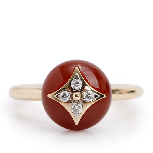 Louis Vuitton 18k Yellow Gold Diamond & Carnelian Color Blossom Ring, Size 54 6.75 w/ Box