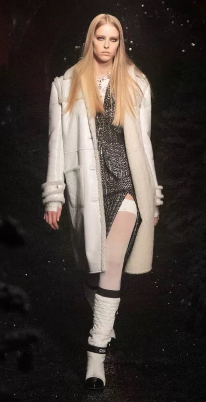 Chanel 21B long leather shearling coat