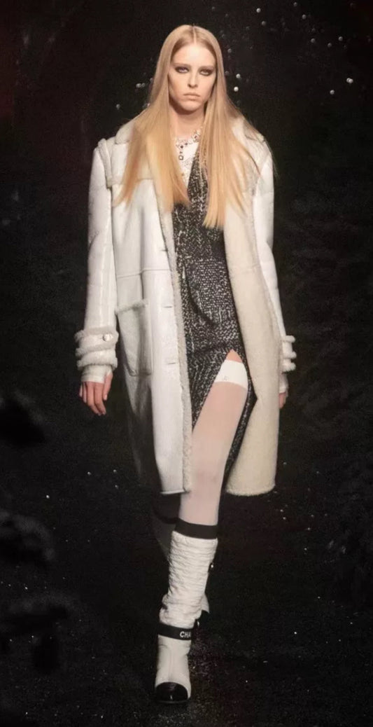 Chanel 21B long leather shearling coat