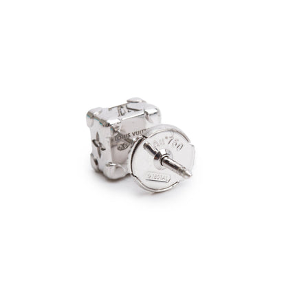 Louis Vuitton 18k White Gold Diamond Les Gastons Vuitton Trunk Single Stud Earring w/ Box
