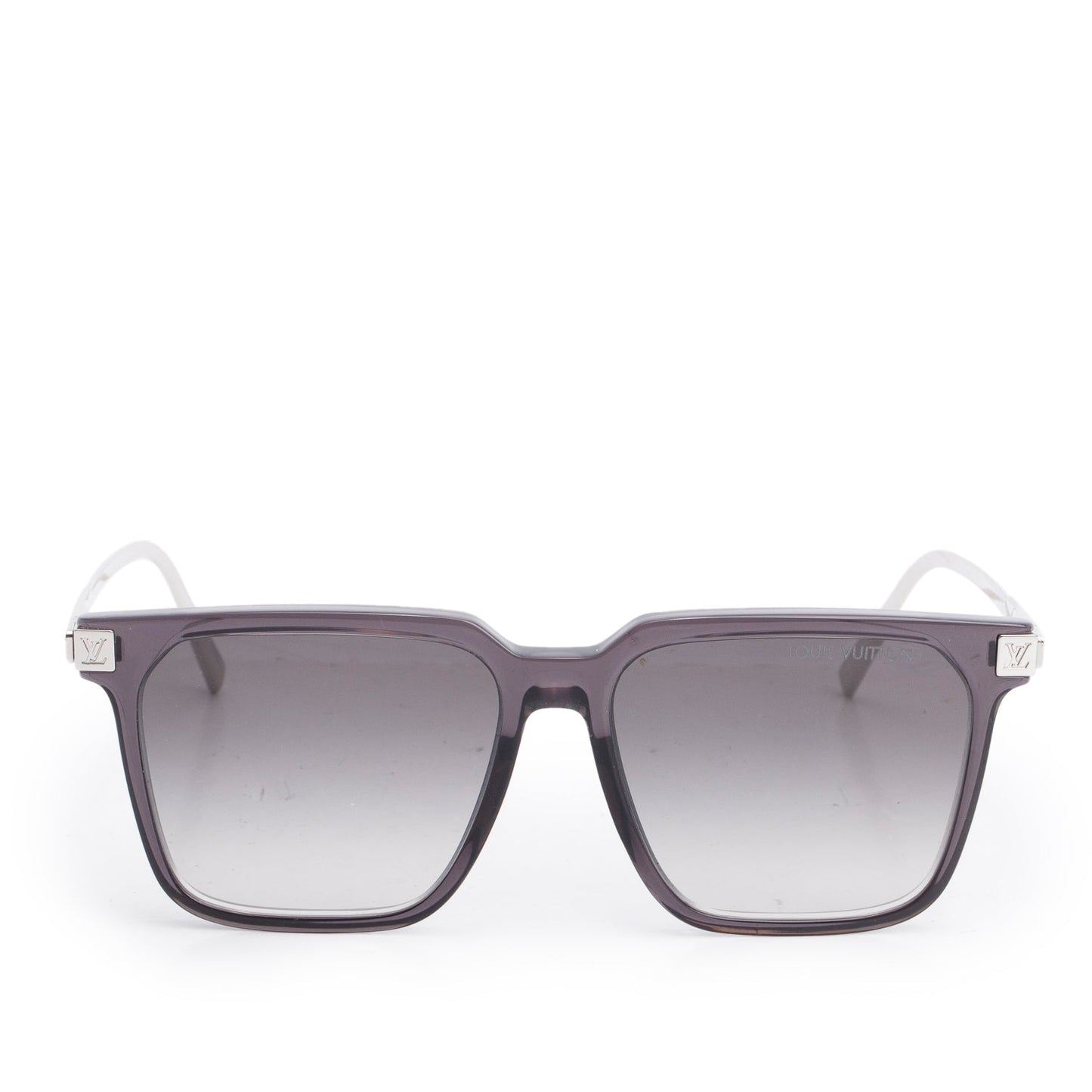 Louis Vuitton 2024 Z2209E Palladium Plated Metal & Grey Acetate LV Rise Square Sunglasses w/ Box & Receipt