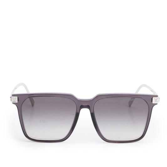 Louis Vuitton 2024 Z2209E Palladium Plated Metal & Grey Acetate LV Rise Square Sunglasses w/ Box & Receipt