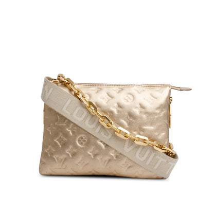 Louis Vuitton 2021 Gold Monogram Embossed Lambskin Leather Coussin PM w/ Straps