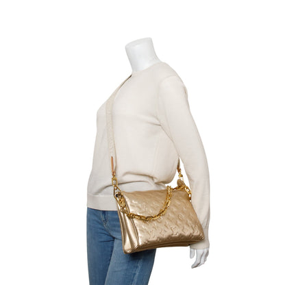 Louis Vuitton 2021 Gold Monogram Embossed Lambskin Leather Coussin PM w/ Straps
