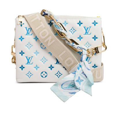 Louis Vuitton 2024 White Lambskin Embossed Monogram By The Pool Coussin PM w/ Box, Scarf & Receipt