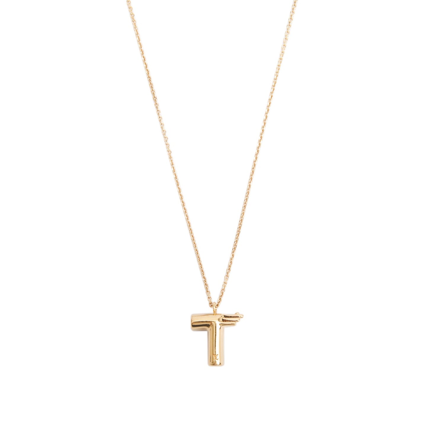Louis Vuitton Gold Plated LV & Me Letter 'T' Pendant Necklace w/ Box