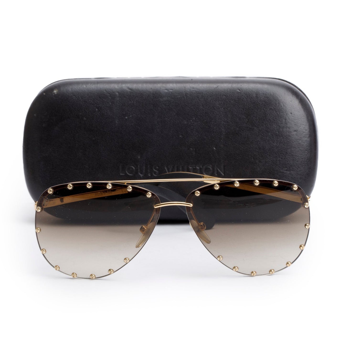Louis Vuitton Z0914U Gold-Tone Studded The Party Aviator Sunglasses w/ Case