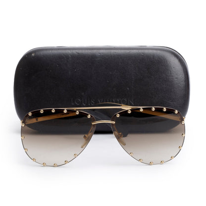 Louis Vuitton Z0914U Gold-Tone Studded The Party Aviator Sunglasses w/ Case