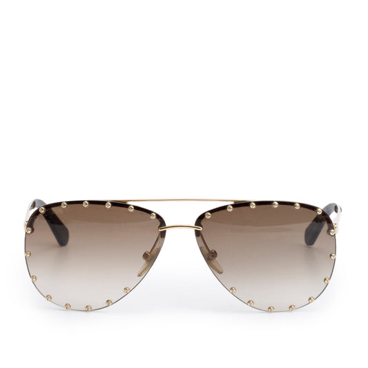 Louis Vuitton Z0914U Gold-Tone Studded The Party Aviator Sunglasses w/ Case