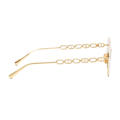 Louis Vuitton Z2471U Gold Tone My LV Chain Round Sunglasses w/ Case