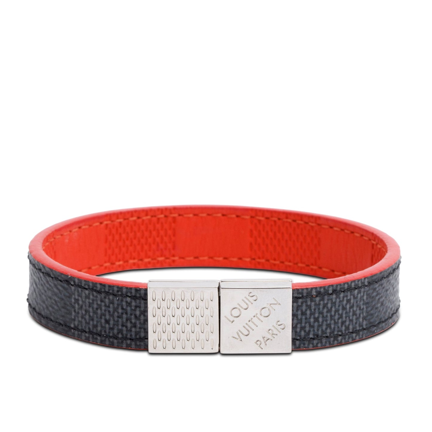 Louis Vuitton Damier Graphite Red Leather Pull It Reversible Bracelet w/ Box